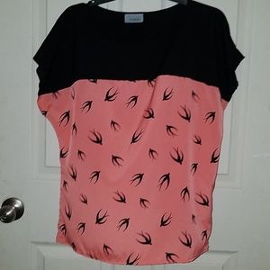 color block short sleeve bird shirt